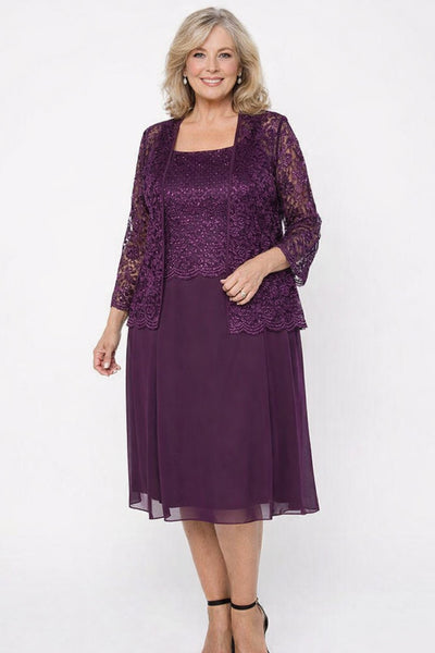 Sally Fashion 8485 Short Mother of Bride Dress Chiffon Knee Length Lace Jacket
