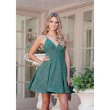 V-Neck Green Homecoming Short Dress with Pockets