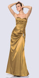 Gold Satin Prom Dress Pleated Bodice Strapless Sweetheart Neck