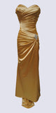 Gold Satin Prom Dress Pleated Bodice Strapless Sweetheart Neck