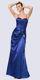 Royal Blue Satin Prom Dress Pleated Bodice Strapless Sweetheart Neck