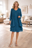 Sally Fashion 8694 Flowy Chiffon Dress Knee Length Long Sleeve Cardigan