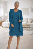 Sally Fashion 8694 Flowy Chiffon Dress Knee Length Long Sleeve Cardigan