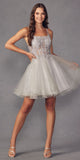 Juliet 883 Short A-Line Glitter Tulle Skirt Square Neck Thin Strap Dress