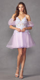 Juliet 901 Short Removable Puff Sleeves A-Line Glitter Tulle Dress