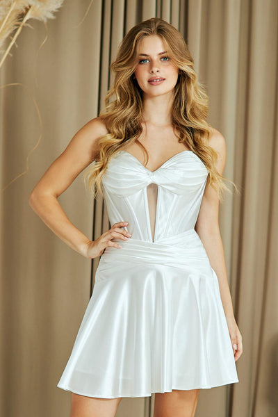Amelia Couture 9071s Short Satin Strapless A-Line Dress