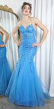 Eureka Fashion 9696 Long Mermaid Open Corset Back Iridescent Sequin Gown
