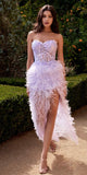 Andrea & Leo A1225 Long Strapless Feather Skirt Lace Bodice Gown
