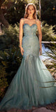 Andrea & Leo A1232 Long Fit and Flare Glitter Tulle Trumpet Gown