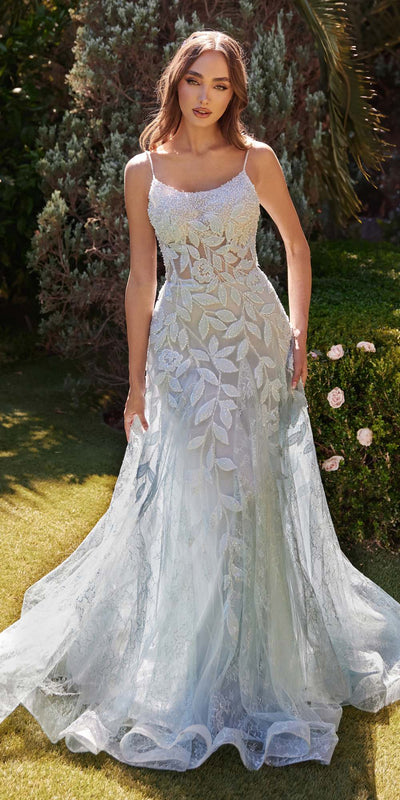 Andrea & Leo A1235 Long Floral Motif Beaded A-Line Dress