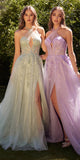 Andrea & Leo A1236 Long A-Line Halter Layered Glitter Tulle Dress