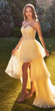 Andrea & Leo A1239 High-Low Halter Strap Beaded Ball Gown - yellow