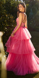 Andrea & Leo A1239 High-Low Halter Strap Beaded Ball Gown - Pink