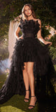 Andrea & Leo A1240 High-Low Ruffled Tiered Tulle Gown Feather Details