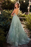 Andrea & Leo A1248 Long Lace Embellished Tulle Skirt A-Line Dress