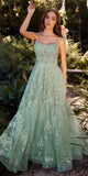 Andrea & Leo A1248 Long Lace Embellished Tulle Skirt A-Line Dress