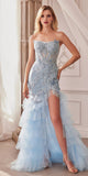 Andrea & Leo A1255 Long Strapless Lace and Tulle Mermaid Gown - Light Blue