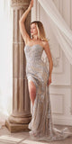 Andrea & Leo A1256 Long Strapless Embellished Silver/Nude Gown