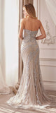 Andrea & Leo A1256 Long Strapless Embellished Silver/Nude Gown