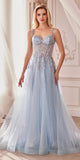 Andrea & Leo A1258 Long Embellished Tulle A-Line Ball Gown - Dusty Blue