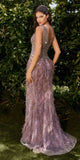 Andrea & Leo A1273 Long Bead and Feather Embellish V-Neck Formal Gown