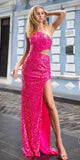 Nox Anabel A1307 Long One Shoulder Side Cut-Out Sequin Gown