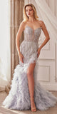 Andrea & Leo A1325 Long Strapless V-Neckline Silver Mermaid Gown 