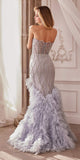 Andrea & Leo A1325 Long Strapless V-Neckline Silver Mermaid Gown 