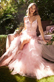 Andrea & Leo A1327 Long Lace and Tulle Pink Mermaid Dress