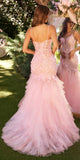 Andrea & Leo A1327 Long Lace and Tulle Pink Mermaid Dress