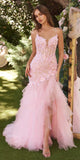 Andrea & Leo A1327 Long Lace and Tulle Pink Mermaid Dress