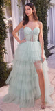 Andrea & Leo A1331 Long Polka Dot Tiered Layered Tulle Strapless Gown