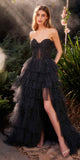 Andrea & Leo A1331 Long Polka Dot Tiered Layered Tulle Strapless Gown