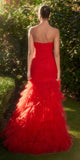 Andrea & Leo A1337 Long Red Strapless Layered Tulle Mermaid Gown