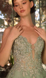 Andrea & Leo A1417 Dress Lace Appliqued A-Line Layered Tulle Gown - SAGE