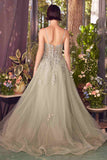 Andrea & Leo A1417 Dress Lace Appliqued A-Line Layered Tulle Gown - SAGE