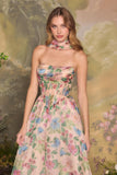 Andrea & Leo A1425 Long A-Line Strapless Corset Bodice Floral Print Gown