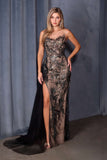 Andrea & Leo A1489 Fitted Formal Gown Sequin Embroidery Over Nude Mesh