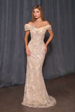 Andrea & Leo A1496 Fitted Off the Shoulder Sequin Pattern Formal Dress