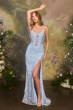 Andrea & Leo A1499 Ethereal Floral Lace Thigh High Slit Fitted Lace Gown