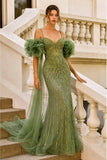 Andrea & Leo A1515 Fitted Beaded Gown with Ruffle Tulle Cape