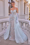 Andrea & Leo A1518 Fitted Lace Off The Shoulder Gown With Overskirt