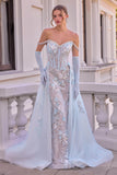 Andrea & Leo A1518 Fitted Lace Off The Shoulder Gown With Overskirt