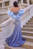 Andrea & Leo A1519 Strapless Beaded Gown With Organza Ruffle Shawl