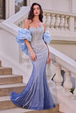 Andrea & Leo A1519 Strapless Beaded Gown With Organza Ruffle Shawl