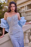 Andrea & Leo A1519 Strapless Beaded Gown With Organza Ruffle Shawl