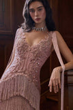 Andrea & Leo A1529 Fitted Fringe Dress With Embellished Details