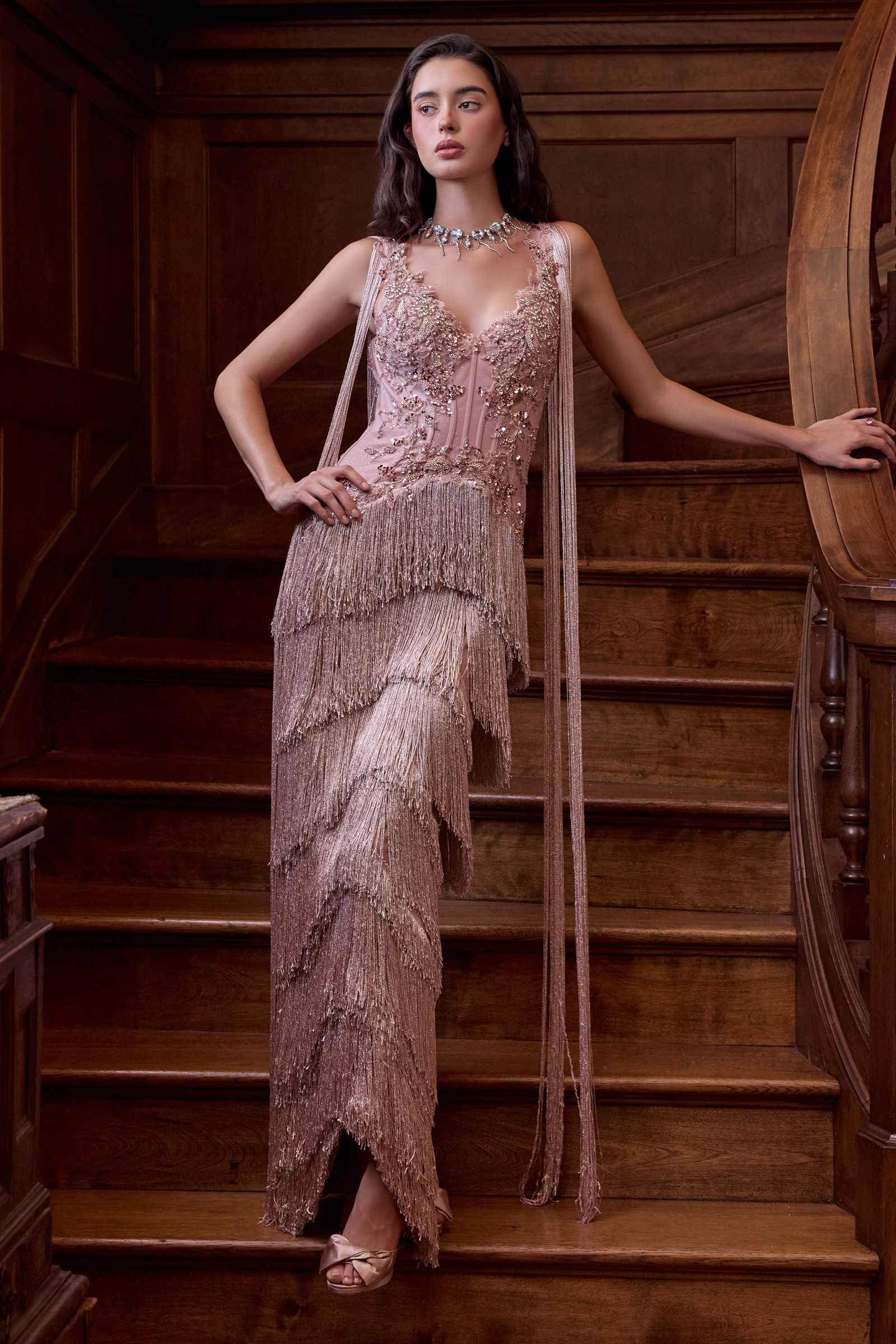 Andrea & Leo A1529 Fitted Fringe Dress With Embellished Details