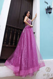 Nox Anabel C1407 Long V-Neck Thin Strap Glitter A-Line Tulle Gown