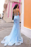 Nox Anabel C1416 Long Sequin Embroidery V-Neck Open Back Mermaid Gown